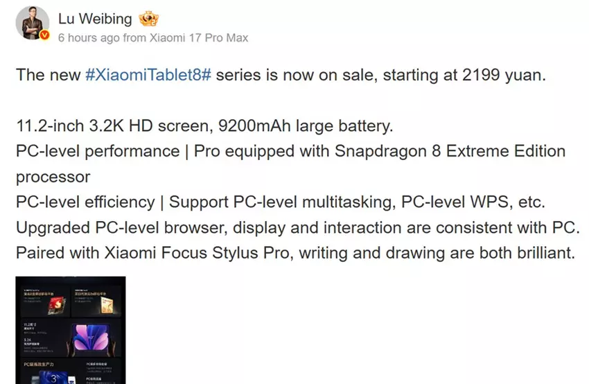 Tablet Xiaomi Pad 8