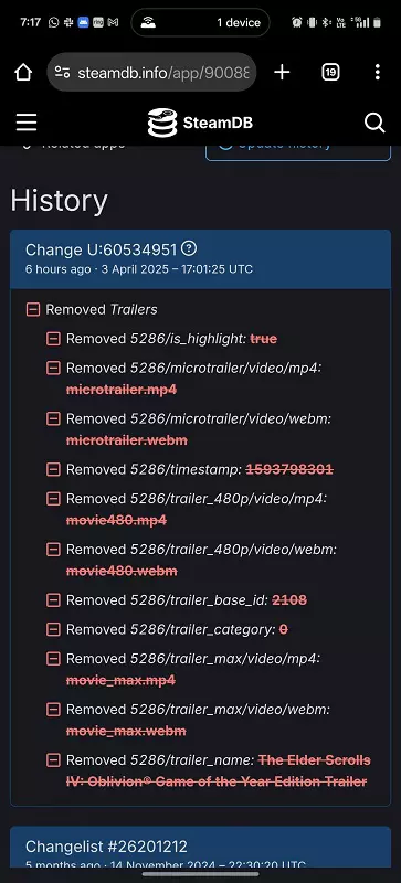 Zrzut ekranu strony gry w SteamDB