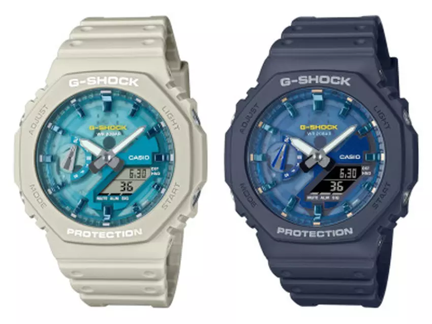 Zegarki Casio G-Shock GA-2100AS-5A (po lewej) i GA-2100AS-2A (po prawej)