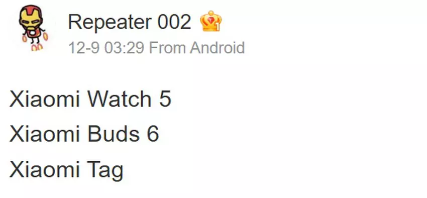 Przekład wiadomości od insidera Repeater 002 o Xiaomi Tag na Weibo