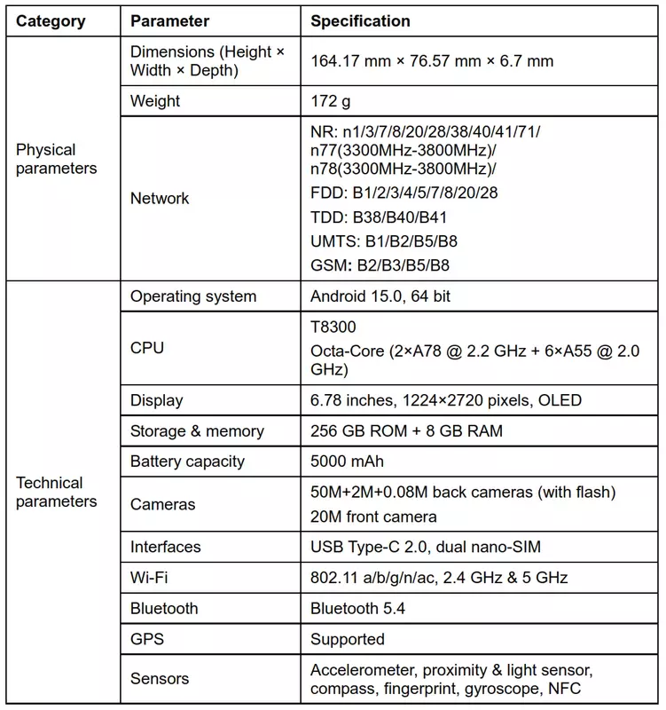 Specyfikacje techniczne Nubia Air