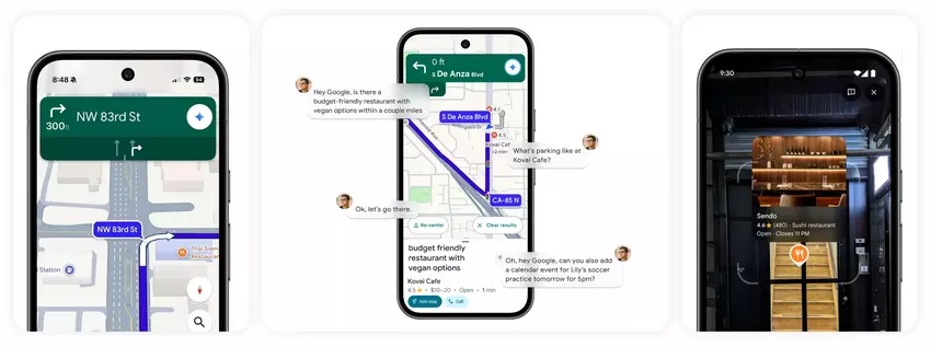 Przykład działania Google Maps z asystentem AI Gemini