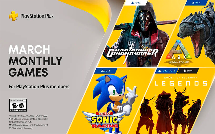 Subskrypcja PlayStation Plus w marcu: Ghostrunner, ARK: Survival Evolved i fajny bonus Ghost of Tsushima: Legends