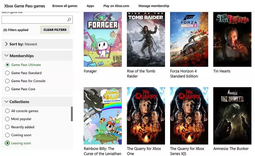 Zrzut ekranu ze strony internetowej Xbox