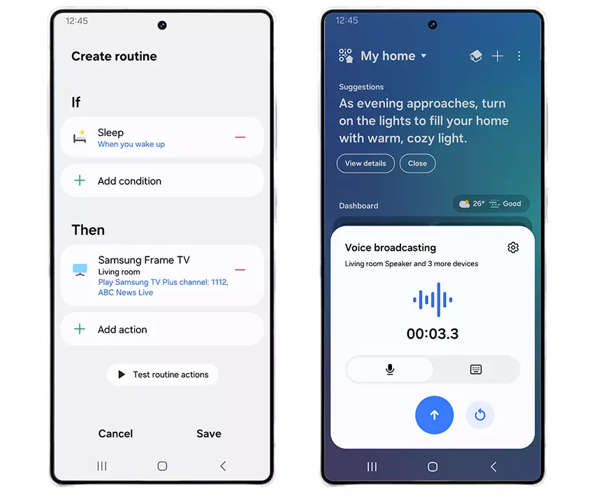 Ekran konfiguracji procedury automatyzacji z działaniami Samsung TV Plus