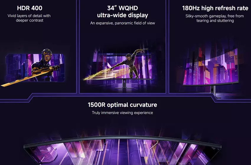 Monitor gamingowy Xiaomi G34WQi 2026 na stanowisku