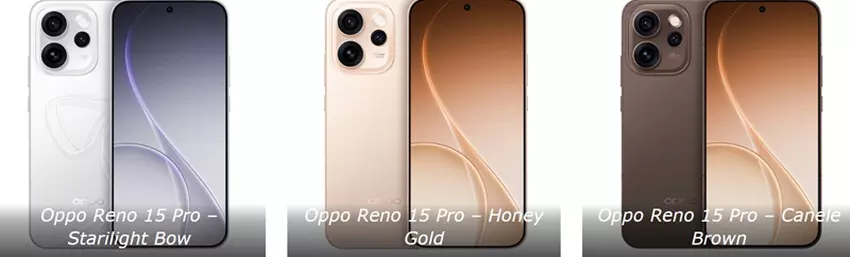 Oppo Reno 15 Pro w różnych kolorach