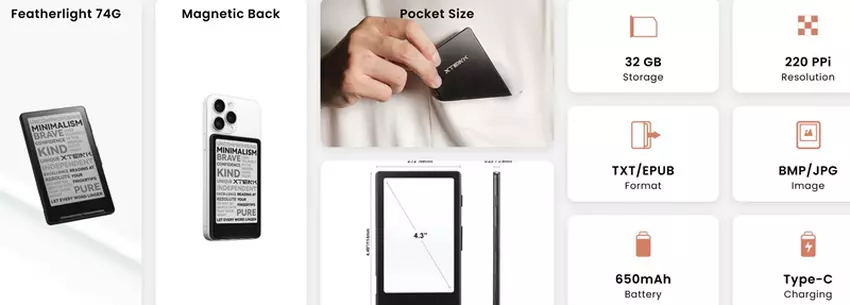 Książka elektroniczna Xteink X4 widok od tyłu