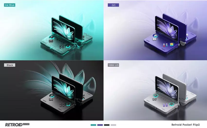 Obraz różnych kolorów konsoli przenośnej Retroid Pocket Flip 2