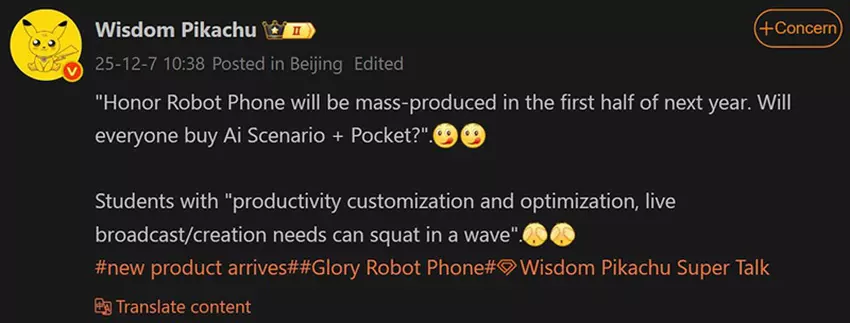 Prototyp Honor Robot Phone z autonomiczną kamerą