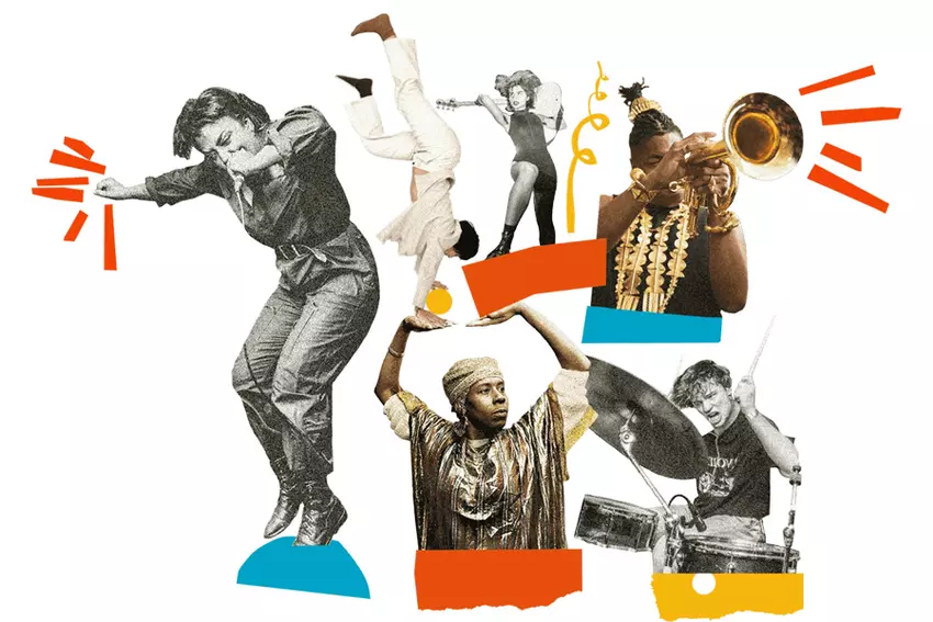 Kolaż różnych elementów muzycznych na Bandcampie