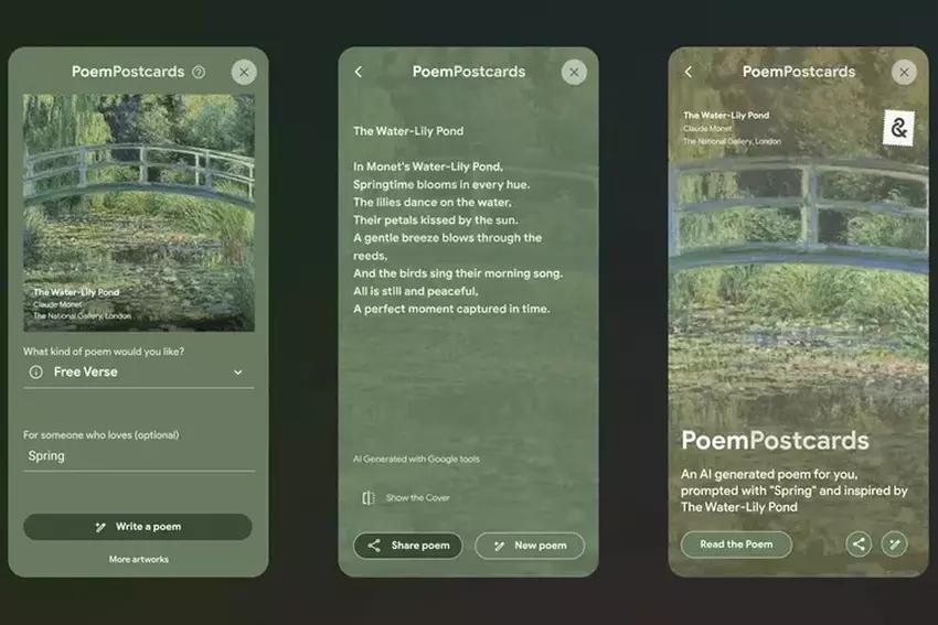 Google Arts & Culture nauczyło się tworzyć pocztówki z wierszami wygenerowanymi przez sztuczną inteligencję