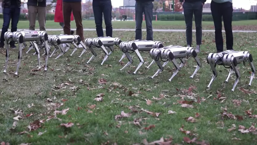 Wideo: stado psów robotów   Mini Cheetah, grających w piłkę nożną i wykonujących backflip