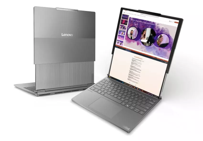 Obraz zwijanego laptopa Lenovo w widoku rozszerzonym