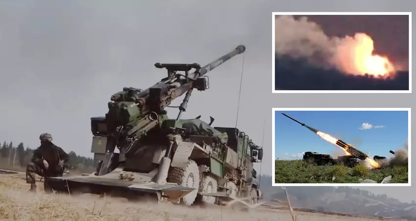 Haubica CAESAR precyzyjnie niszczy rosyjski system rakietowy BM-27 Uragan.