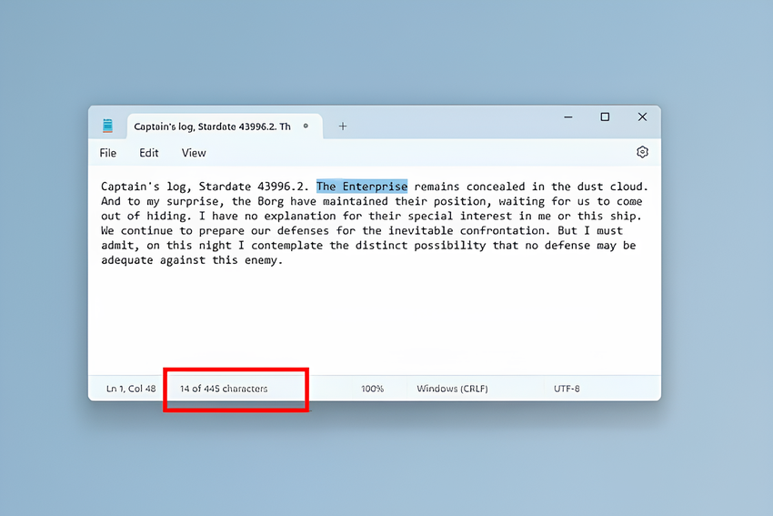 Standardowa aplikacja Notatnik w systemie Windows 11 obsługuje teraz zliczanie liczby znaków w dokumencie