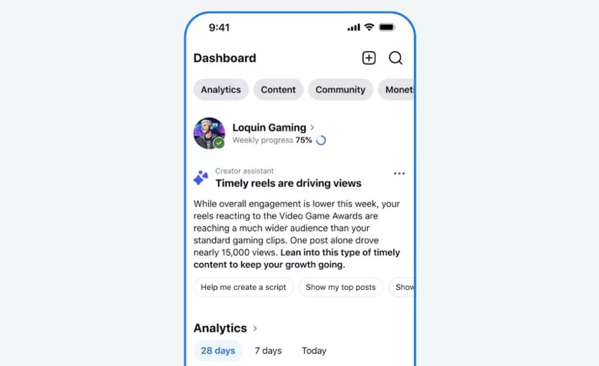 Ilustracja Creator Assistant na Facebooku od Meta