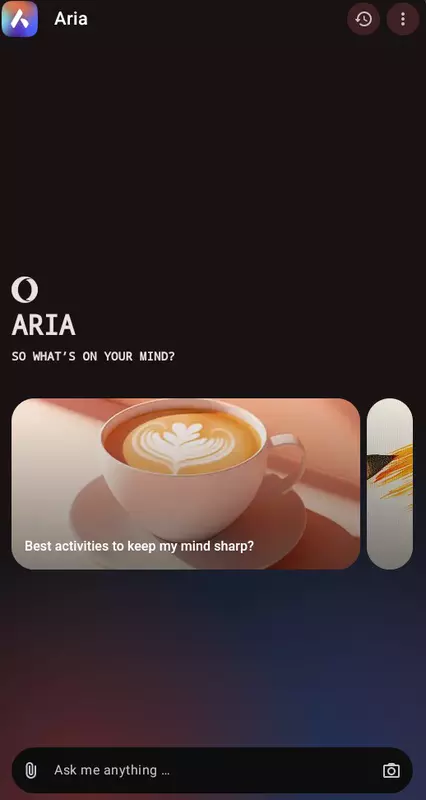 Aria AI w mobilnej przeglądarce Opera Mini