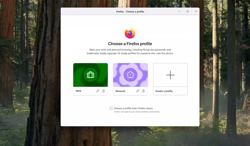 Obraz interfejsu nowych profili Firefox
