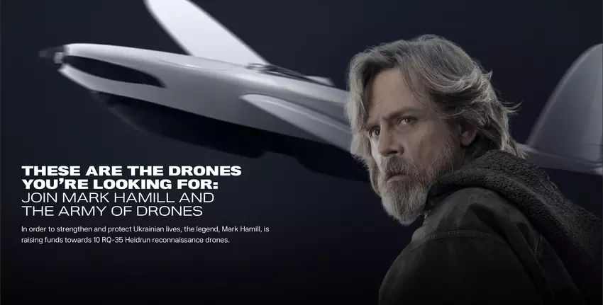 Aktor Star Wars Mark Hamill zbiera pieniądze poprzez UNITED24 na bezzałogowe statki zwiadowcze RQ-35 Heidrun dla AFU