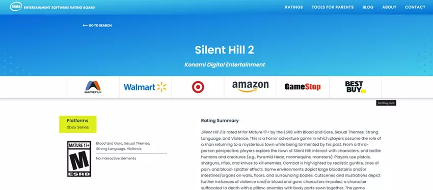 Silent Hill 2 Remake ESRB ranking dla Xbox Series
