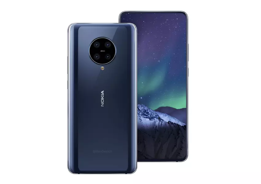 Koncepct renderingi Nokia 9.2 PureView: płaski wyświetlacz i kamera o czterech modułach bez wycięć