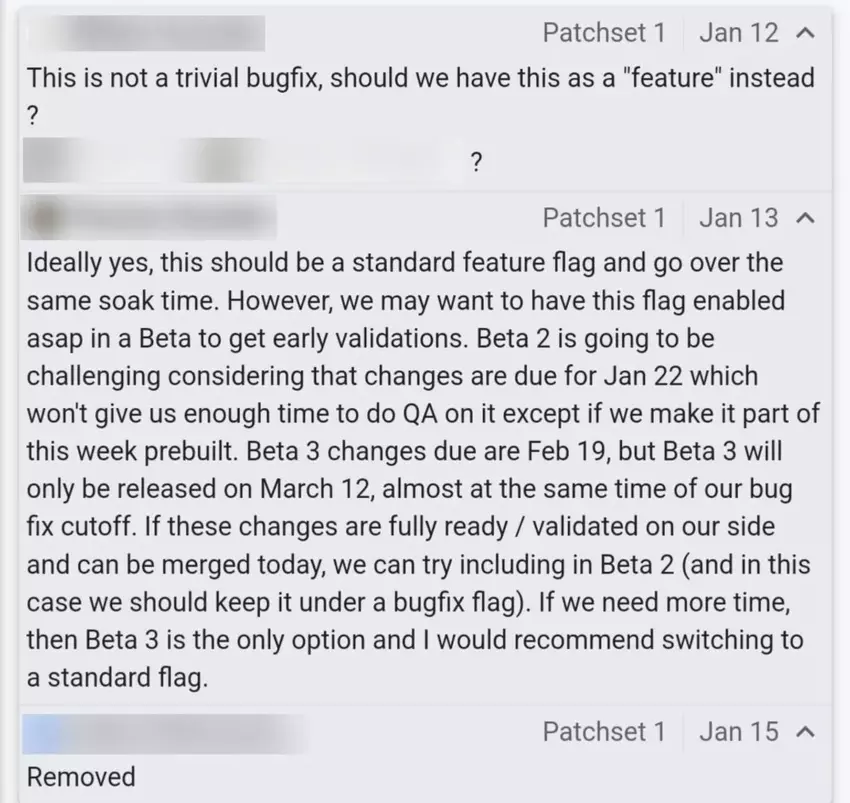 Komentarz, który prawdopodobnie ujawnia daty wydania pierwszych trzech wersji beta Androida 16