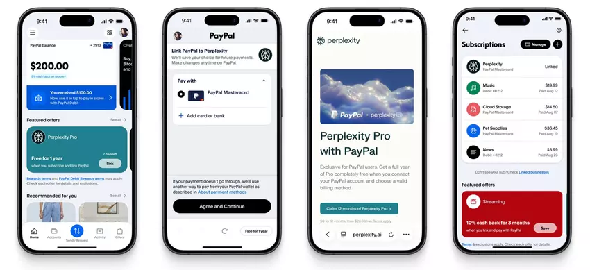 Roczna subskrypcja Perplexity Pro za darmo. Ilustracja dla akcji PayPal