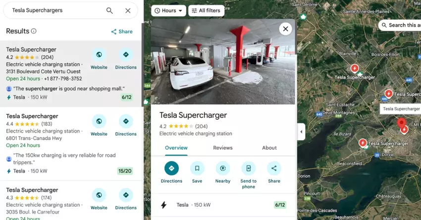 Dostępność Tesla Supercharger jest teraz wyświetlana w Google Maps w czasie rzeczywistym