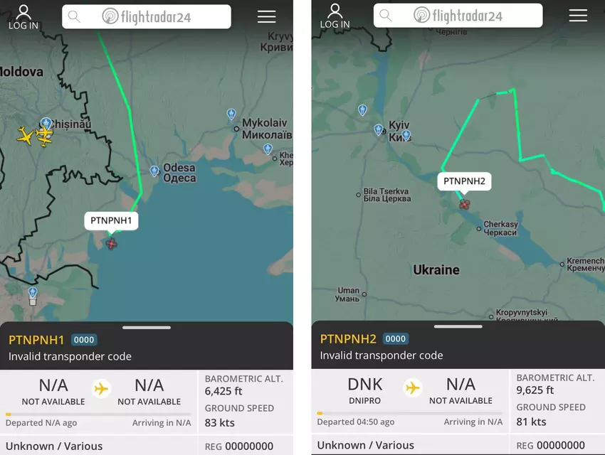 Zrzuty ekranu z serwisu Flightradar24
