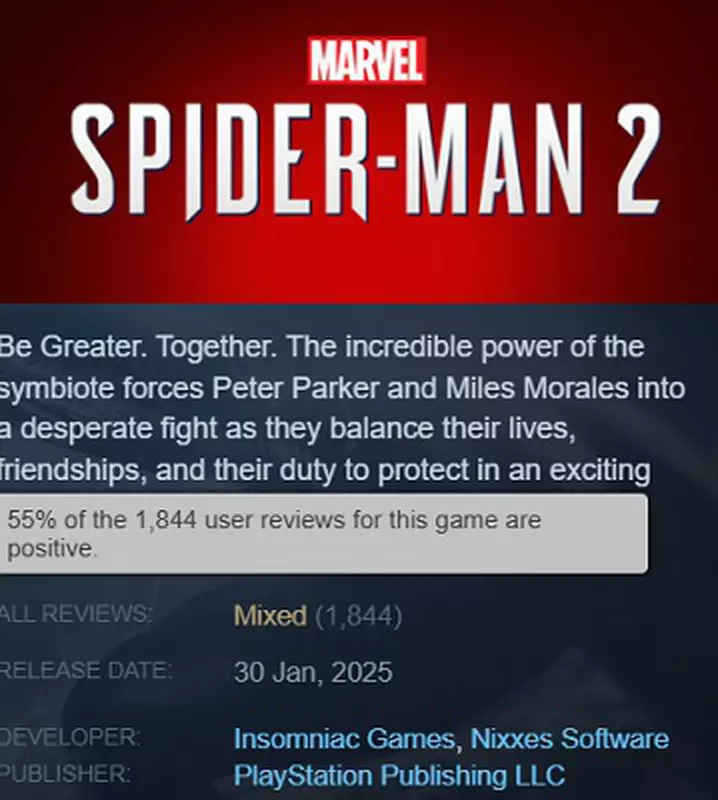 Recenzje gry Marvelʼs Spider-Man 2 na platformie Steam