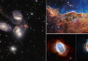 Pięć galaktyk, „góry pyłowe” i chmura ...