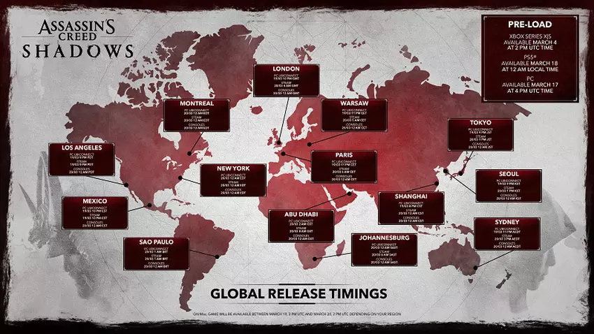 Mapa premiery Assassin's Creed Shadows