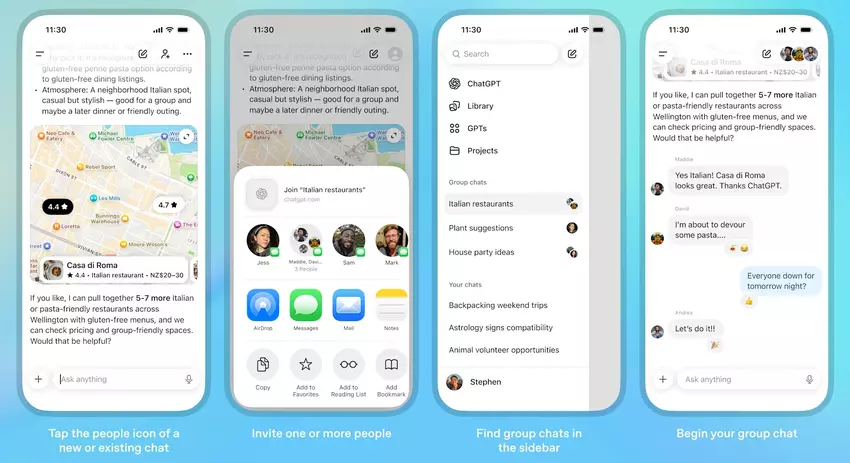 Czat grupowy w interfejsie ChatGPT