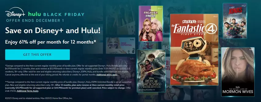 Baner promocyjny Disney: Oferta pakietu subskrypcyjnego Disney+ i Hulu