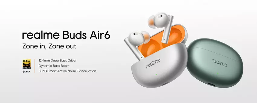 Realme Buds Air 6 z ANC, obsługą LHDC, do 40 godzin pracy na baterii i ceną 39 USD zadebiutował poza Chinami