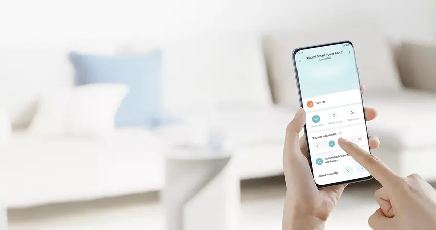 Sterowanie wentylatorem Smart Tower Fan 2 w aplikacji. Ilustracja: Xiaomi