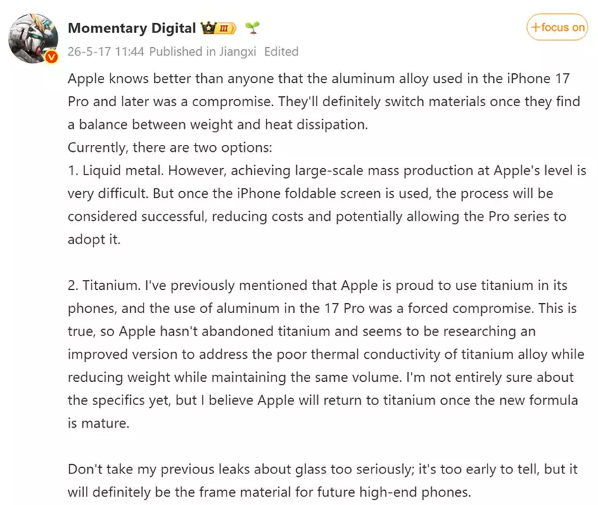 iPhone 17 Pro model z aluminiową obudową