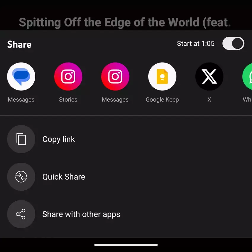 Demonstracja sposobu dzielenia znaczników czasu w YouTube Music