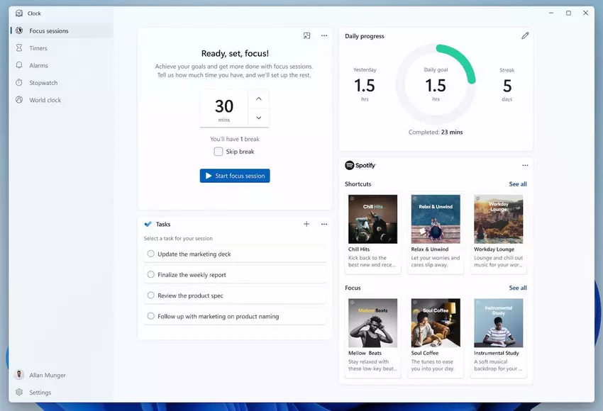 Microsoft doda funkcję minutnika Pomodoro do standardowego zegara Windows 11