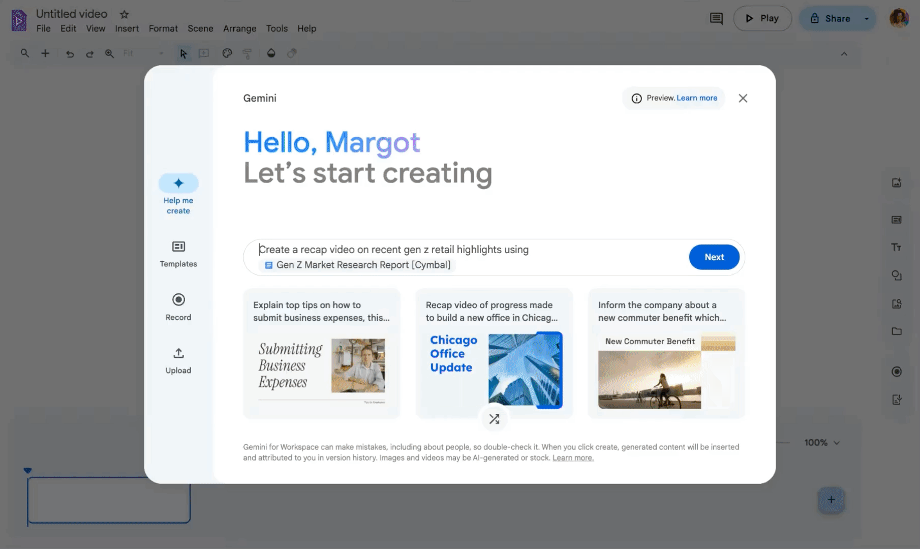 Nowa opcja Google Vids. Ilustracja: Google