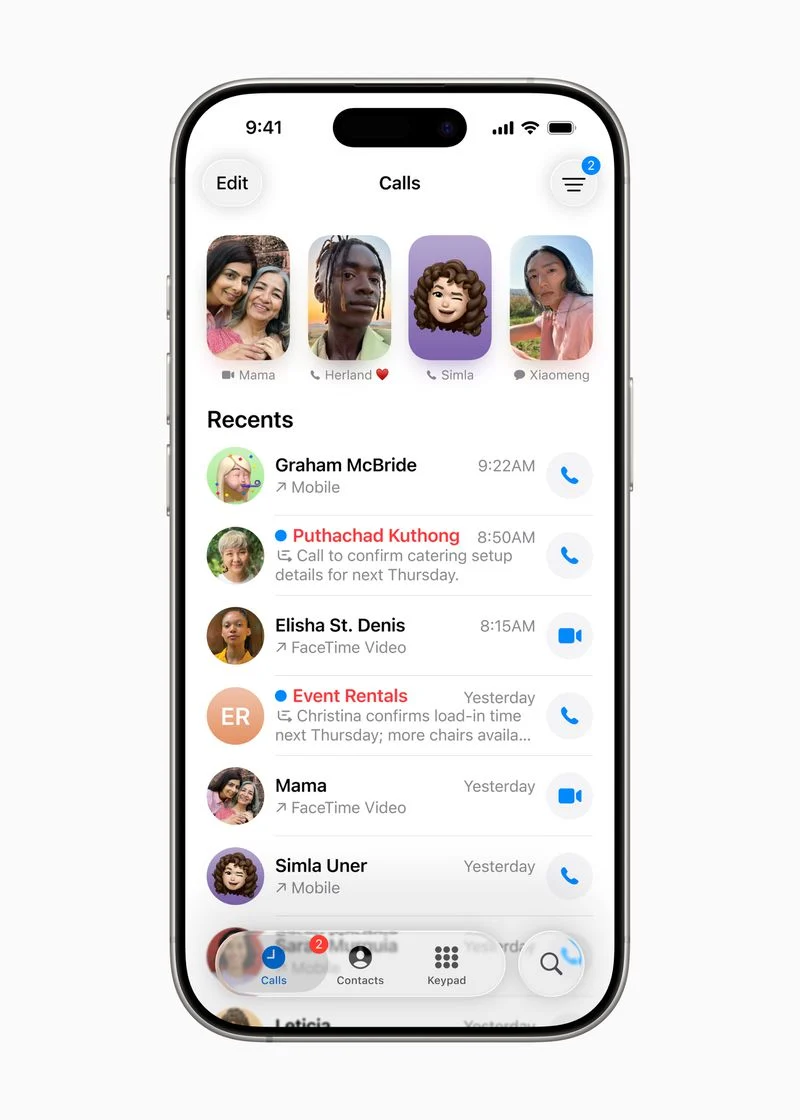 Zunifikowany układ aplikacji telefonicznej w iOS 26
