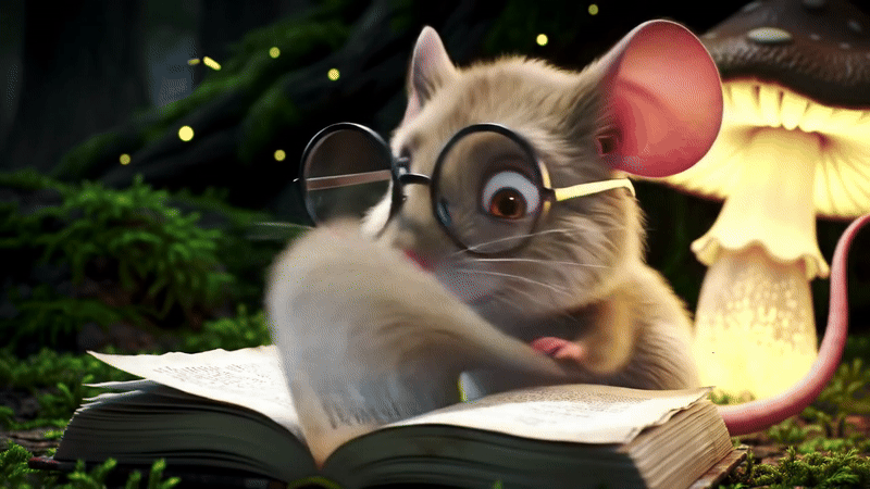 Myszka czyta książkę w leśnej norze