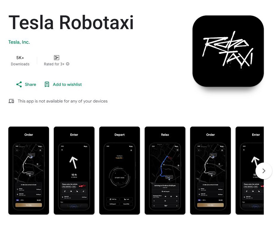 Aplikacja Tesla Robotaxi na Androida