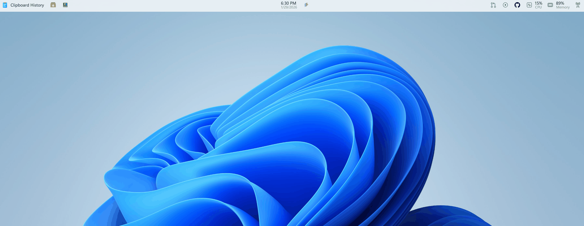 Przykład nowego górnego panelu w Windows 11